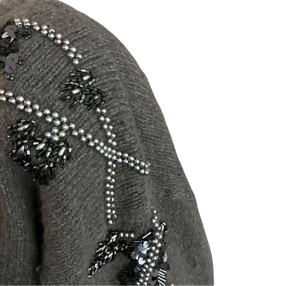 Vintage 80s 90s Sequins Beaded Grey Sweater. S/M. Silk Blend Retro Embellished - Picture 8 of 8